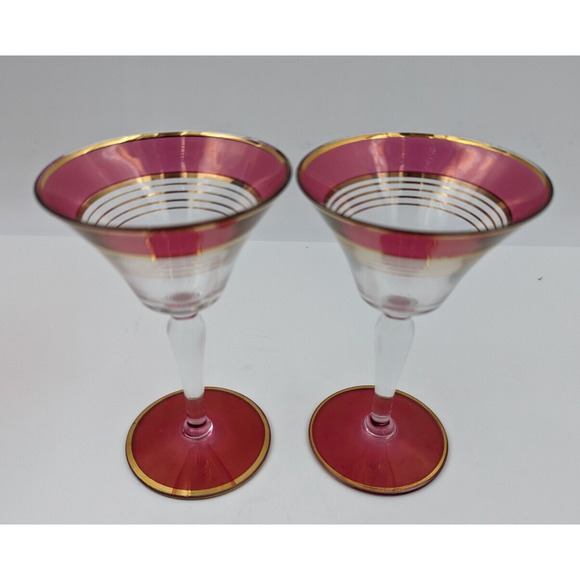 West Virginia Glass Ruby Red Gold Martini Cocktail Pitcher and 8 Cordial Glasses - Picture 9 of 16